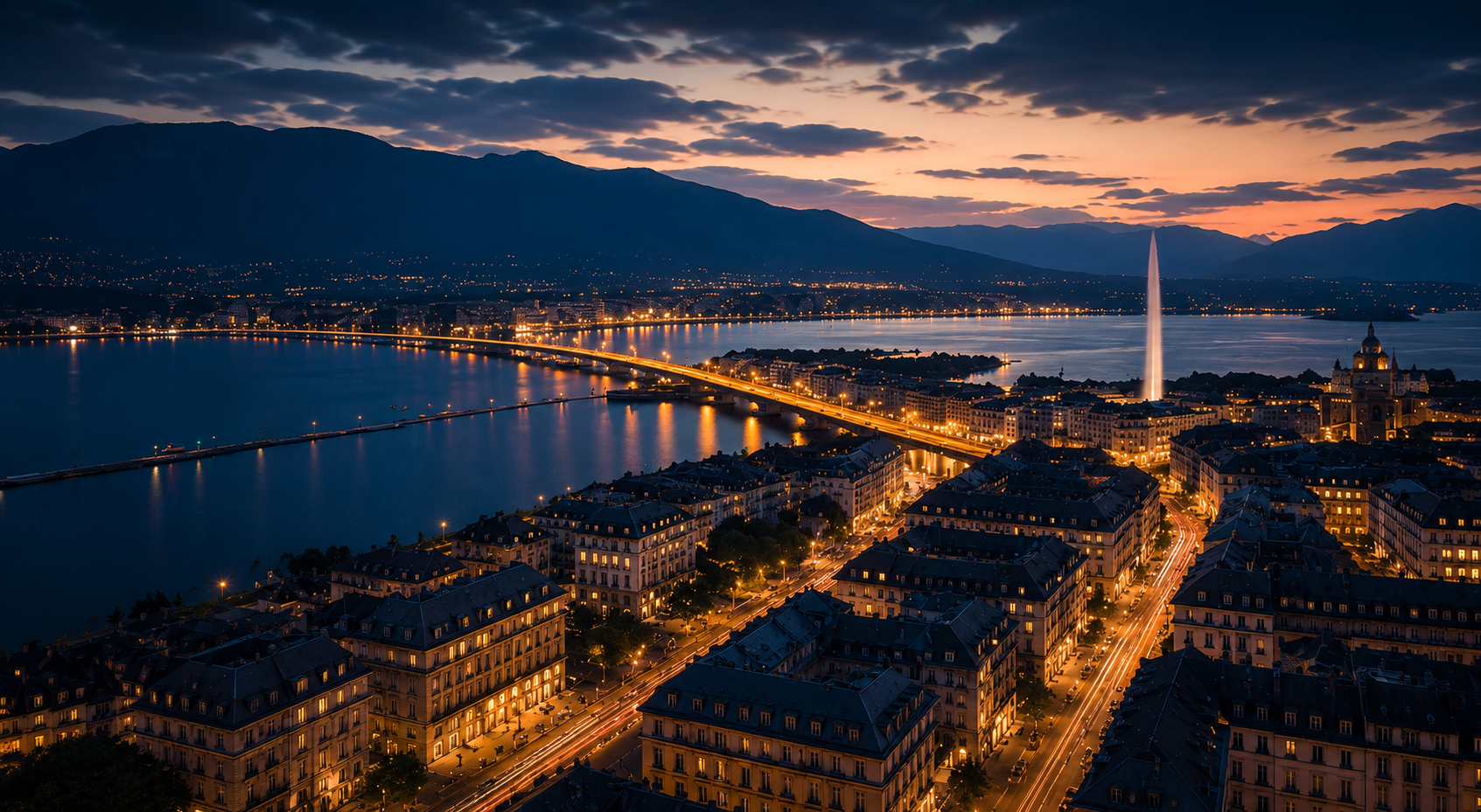 Genève vue aérienne nocturne
